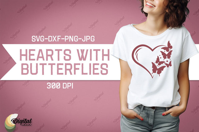 Hearts With Butterflies SVG. Valentine Tshirt Design SVG SVG Evgenyia Guschina 
