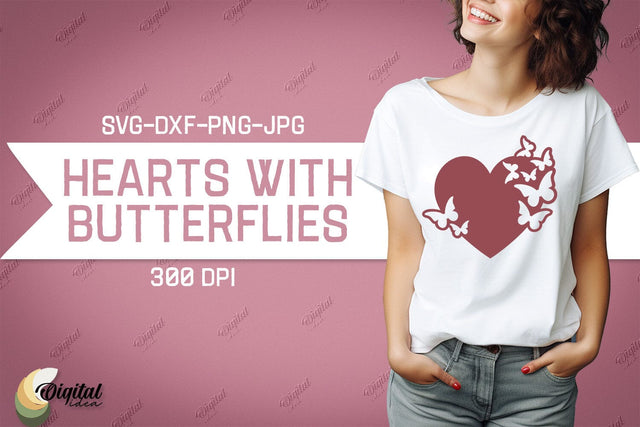 Hearts With Butterflies SVG. Valentine Tshirt Design SVG SVG Evgenyia Guschina 