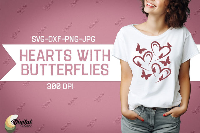 Hearts With Butterflies SVG. Valentine Tshirt Design SVG SVG Evgenyia Guschina 