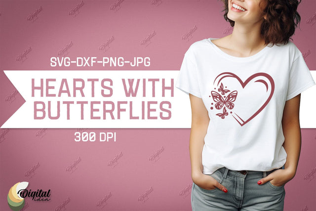 Hearts With Butterflies SVG. Valentine Tshirt Design SVG SVG Evgenyia Guschina 