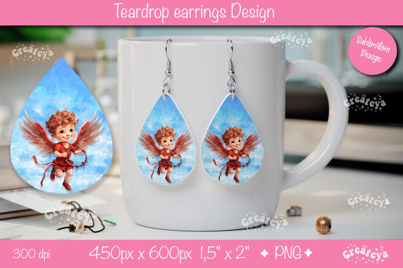 Heavenly Angel Earrings – Valentine’s Teardrop Sublimation PNG Sublimation Createya Design 