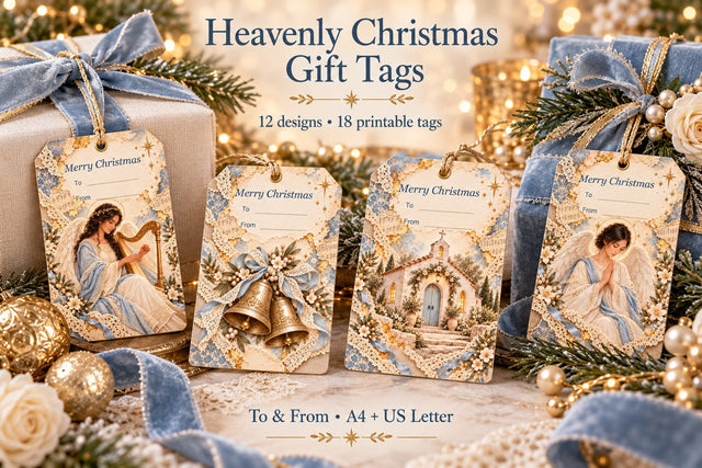 Heavenly Christmas Gift Tags Printable Sublimation BijouBay 