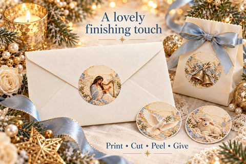Heavenly Christmas Round Stickers Sublimation BijouBay 