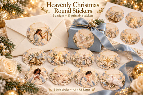 Heavenly Christmas Round Stickers Sublimation BijouBay 