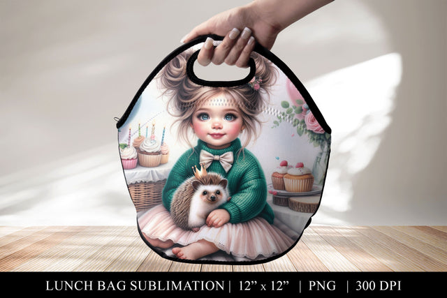 Hedgehog and Girl Birthday Lunch Bag Sublimation Design Sublimation BijouBay 