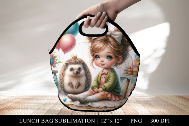 Hedgehog and Girl Lunch Bag Sublimation Design Sublimation BijouBay 