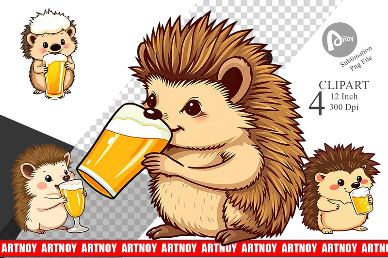 Hedgehog Beer Day Clipart Sublimation artnoy 