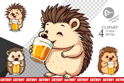 Hedgehog Beer Day Clipart Sublimation artnoy 