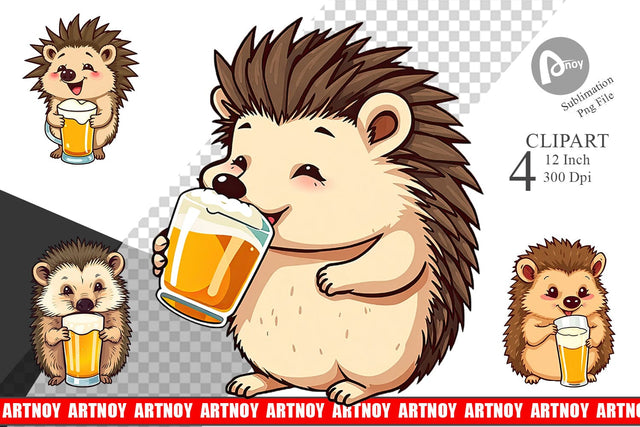 Hedgehog Beer Day Clipart Sublimation artnoy 
