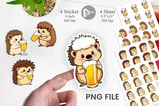 Hedgehog Beer Day Sticker Sublimation artnoy 
