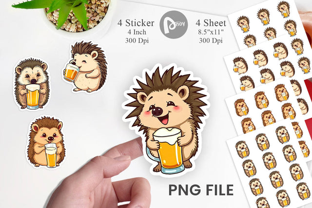 Hedgehog Beer Day Sticker Sublimation artnoy 