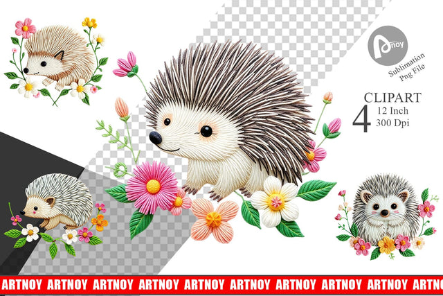 Hedgehog Embroidery Clipart Sublimation artnoy 