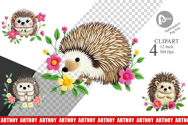 Hedgehog Embroidery Clipart Sublimation artnoy 