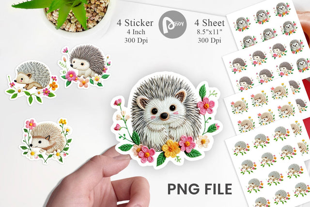 Hedgehog Embroidery Sticker Sublimation artnoy 
