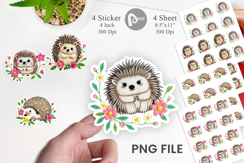 Hedgehog Embroidery Sticker Sublimation artnoy 