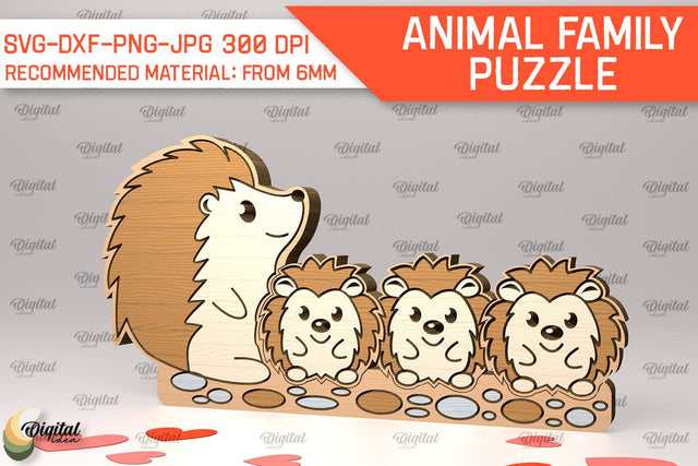 Hedgehog Family Puzzle Laser Cut. Animals Puzzle SVG SVG Evgenyia Guschina 