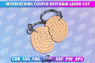 Hedgehog Keychain Couple | Interlocking Couple Keychain | CNC File SVG The T Store Design 