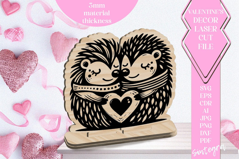 Hedgehog Love Valentine Ornament Laser Cut SVG v3 SVG Sintegra 