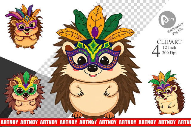 Hedgehog Mardi Gras Clipart Sublimation artnoy 