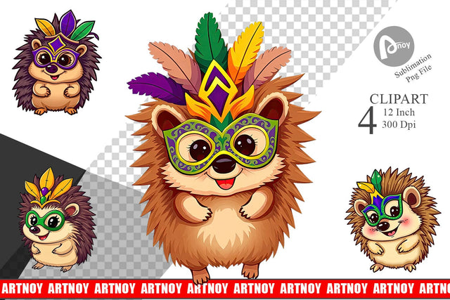 Hedgehog Mardi Gras Clipart Sublimation artnoy 