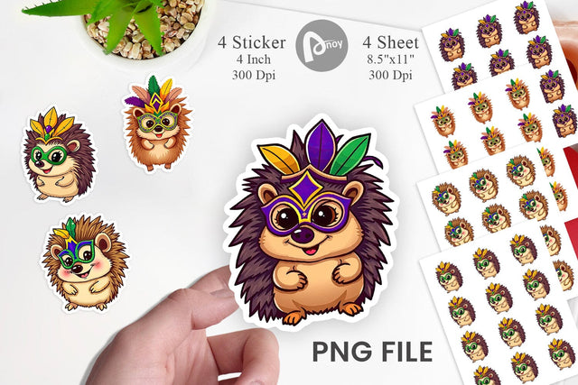 Hedgehog Mardi Gras Sticker Sublimation artnoy 