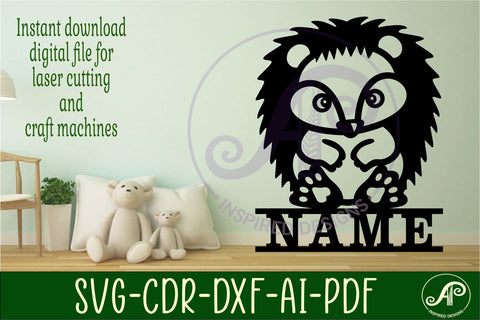 Hedgehog Name sign SVG laser cut template digital SVG APInspireddesigns 