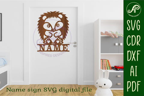 Hedgehog Name sign SVG laser cut template digital SVG APInspireddesigns 