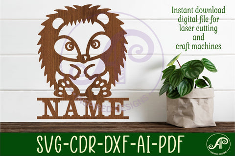 Hedgehog Name sign SVG laser cut template digital SVG APInspireddesigns 