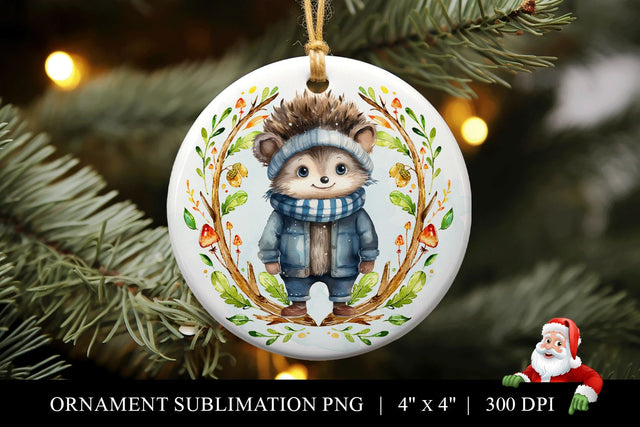 Hedgehog Round Christmas Ornament Sublimation PNG Sublimation BijouBay 