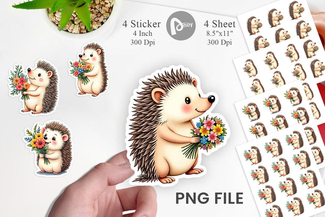 Hedgehog Spring Bouquet Sticker Sublimation artnoy 