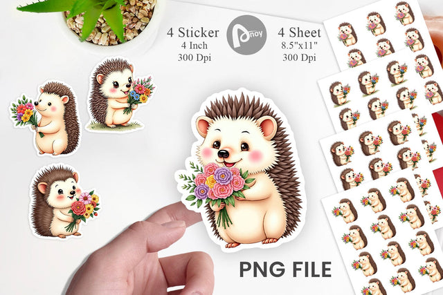 Hedgehog Spring Bouquet Sticker Sublimation artnoy 
