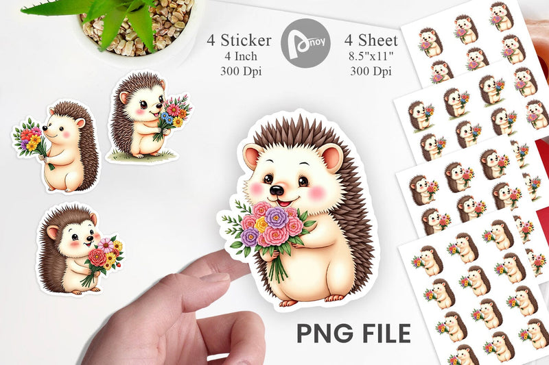 Hedgehog Spring Bouquet Sticker Sublimation artnoy 