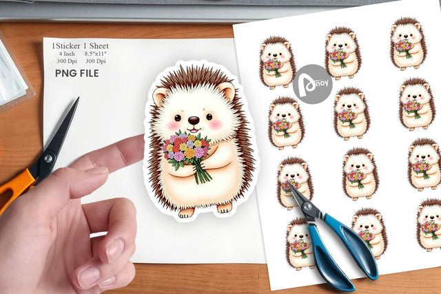 Hedgehog Spring Bouquet Sticker Sublimation artnoy 
