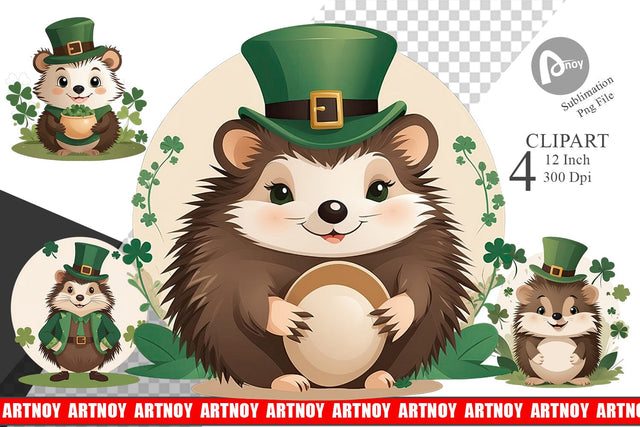 Hedgehog St. Patrick Clipart Sublimation artnoy 