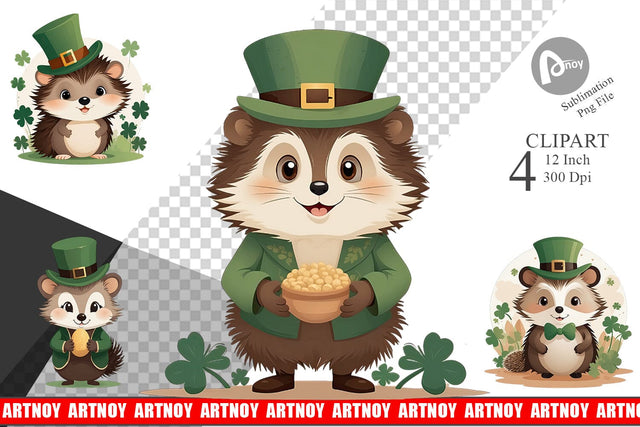 Hedgehog St. Patrick Clipart Sublimation artnoy 