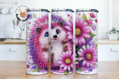 Hedgehog Tumbler Wrap 20 oz Skinny Tumbler Sublimation Design, Hedgehog Pink Daisy Tumbler Png, Cute Hedgehog Tumbler Design Digital Download Sublimation Rabbitmakies 