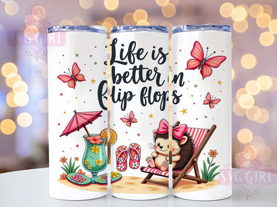 Hedgehog Tumbler Wrap, Life is Better in Flip Flops, Summer Design, Sublimation PNG, Cute Hedgehog, Beach Theme, Digital Download Sublimation SvggirlplusArt 