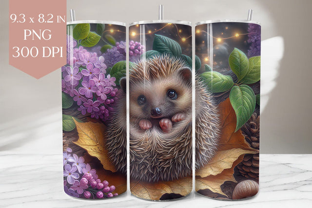 Hedgehog Tumbler Wrap PNG, 20oz Fall Floral Sublimation Sublimation BijouBay 