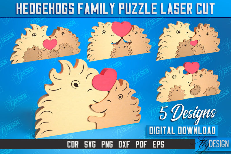 Hedgehogs Family Puzzle Bundle | Hedgehogs Puzzle Template | Eco-Friendly Gift | Home Décor | CNC File SVG Fly Design 