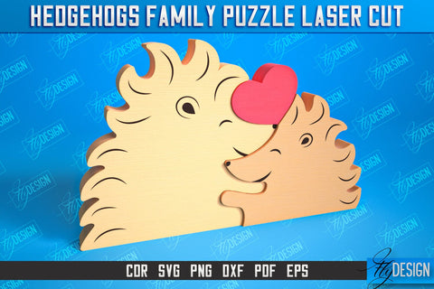 Hedgehogs Family Puzzle Bundle | Hedgehogs Puzzle Template | Eco-Friendly Gift | Home Décor | CNC File SVG Fly Design 