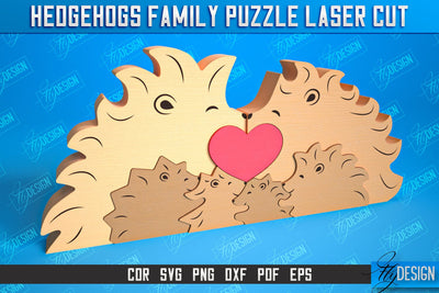 Hedgehogs Family Puzzle | Hedgehogs Puzzle Template | Eco-Friendly Gift | Home Décor | CNC File SVG Fly Design 