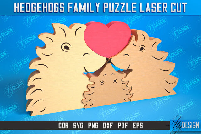 Hedgehogs Family Puzzle | Hedgehogs Puzzle Template | Eco-Friendly Gift | Home Décor | CNC File SVG Fly Design 