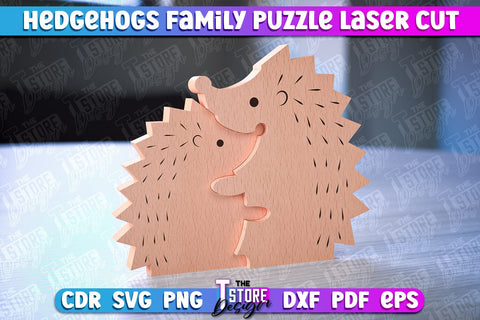 Hedgehogs Family Puzzle Laser Cut | Puzzle Laser Cut Design | CNC Files SVG The T Store Design 