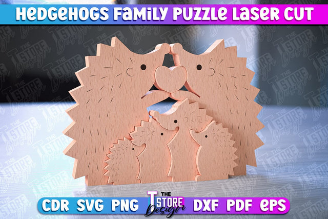 Hedgehogs Family Puzzle Laser Cut | Puzzle Laser Cut Design | CNC Files SVG The T Store Design 
