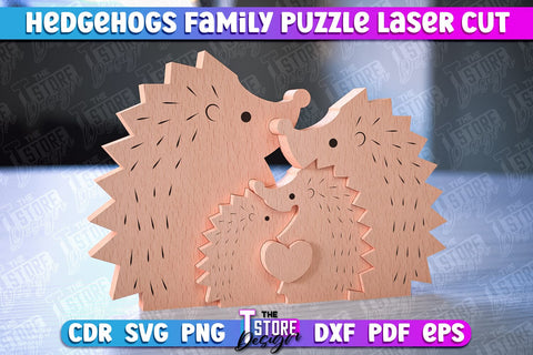 Hedgehogs Family Puzzle Laser Cut | Puzzle Laser Cut Design | CNC Files SVG The T Store Design 