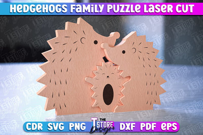 Hedgehogs Family Puzzle Laser Cut | Puzzle Laser Cut Design | CNC Files SVG The T Store Design 
