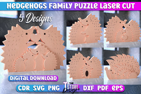 Hedgehogs Family Puzzle Laser Cut | Puzzle Laser Cut Design | CNC Files SVG The T Store Design 