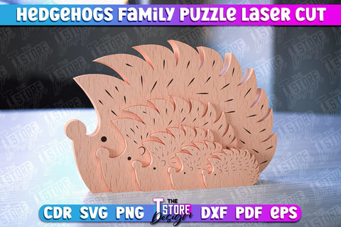 Hedgehogs Family Puzzle Laser Cut | Puzzle Laser Cut Design | CNC Files SVG The T Store Design 