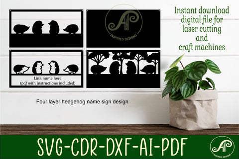 Hedgehogs scene name sign SVG 3 layer laser cut SVG APInspireddesigns 