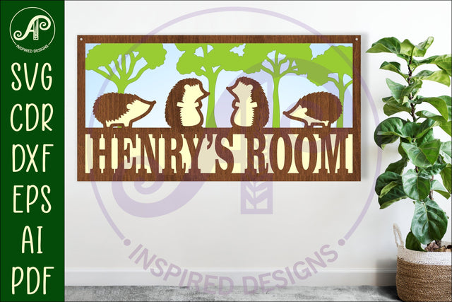 Hedgehogs scene name sign SVG 3 layer laser cut SVG APInspireddesigns 